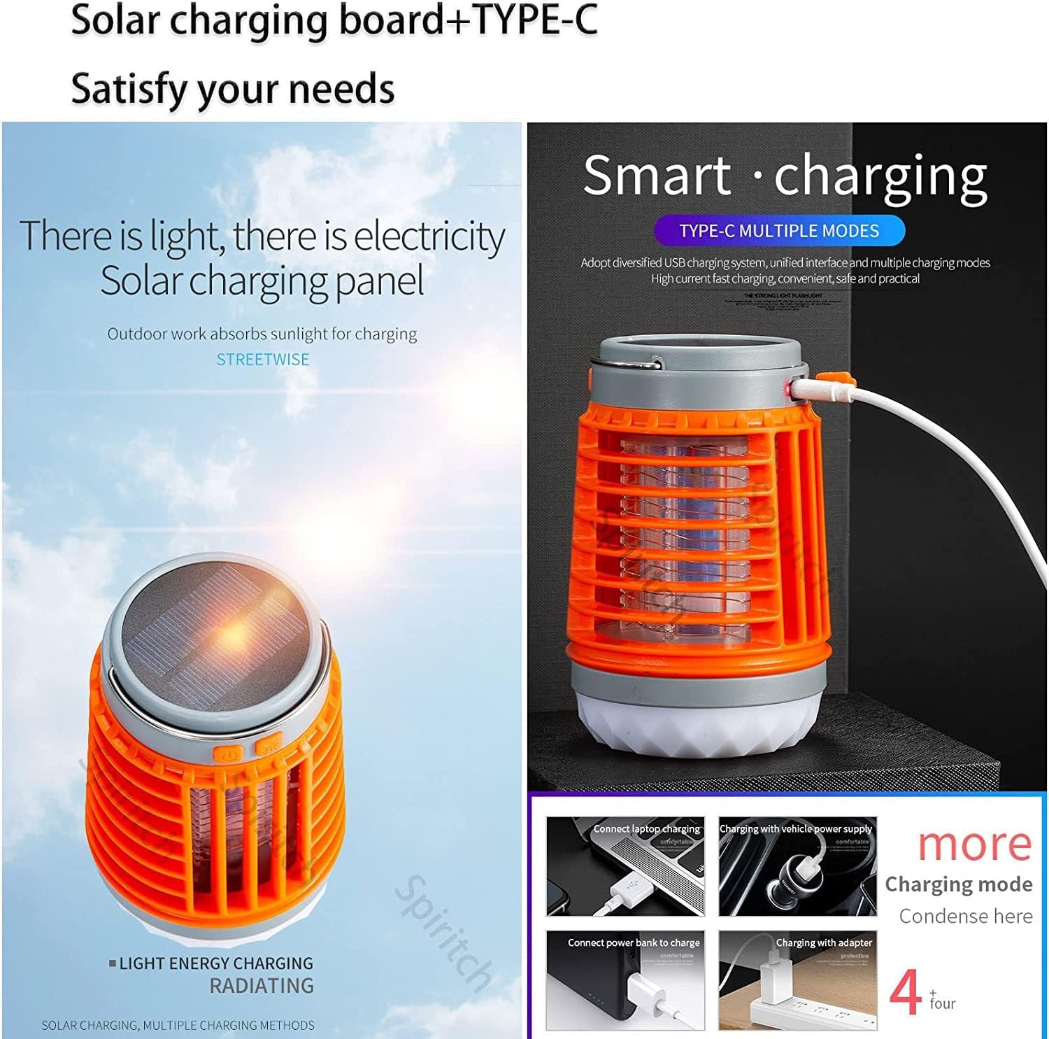 Solar Rechargeable Mosquito Killer Lamp with Type-C Fast Charging – Portable Bug Zapper for Indoor & Outdoor Use